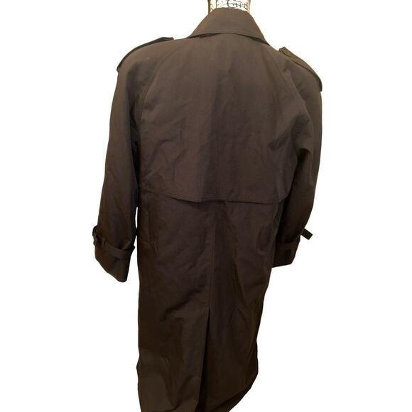 London Fog Trench Coat Black Removable Paisley Liner Double Breasted Sz 10‎ - Picture 5 of 15